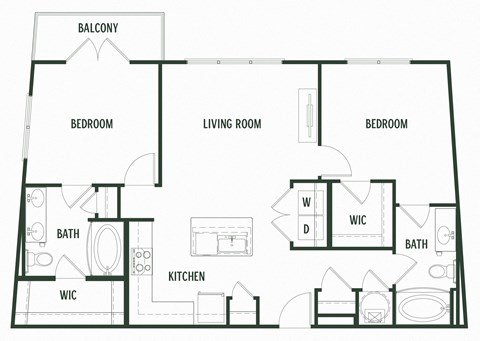 Floor plan for 2 beds, 2 baths, 1022 sqft